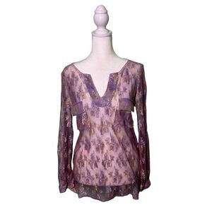 Vintage Y2K Euro Fairy Mesh Sheer Floral Top Long Sleeve Women's Size Medium